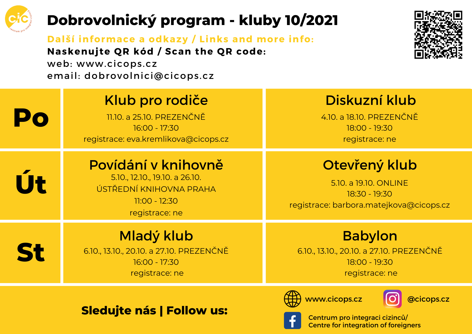 Rozvrh program ŘÍJEN 2021